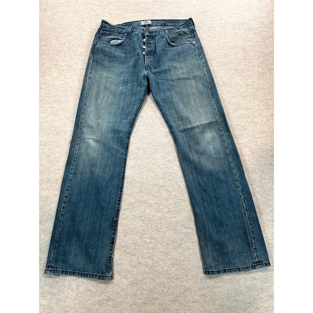Levis 501 Jeans Mens 36x30 Blue Denim Cotton Dark Wash Straight Leg Button Fly